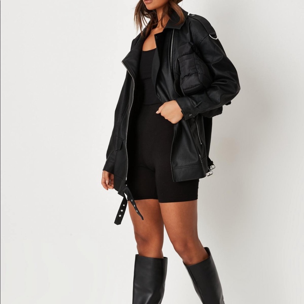 Lace-Up Oversized Leather Jacket